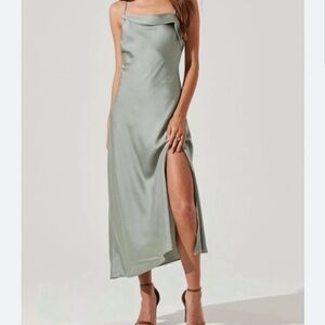 NWT ASTR the label asymmetrical satin dress in sage green
